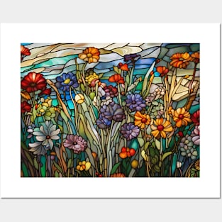 Stained Glass Colorful Wildflowers Posters and Art